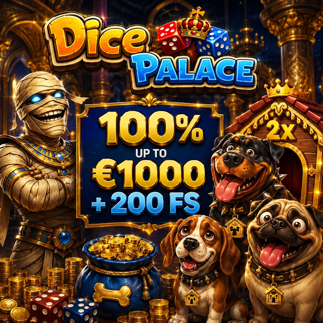 Dice Palace Casino welcome bonus 100% up to €1,000 + 200 free spins